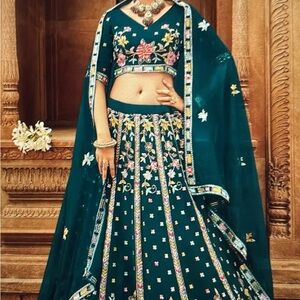 Women’s Embroidered Indian Green Dress/Lehenga Embroidered Georgette